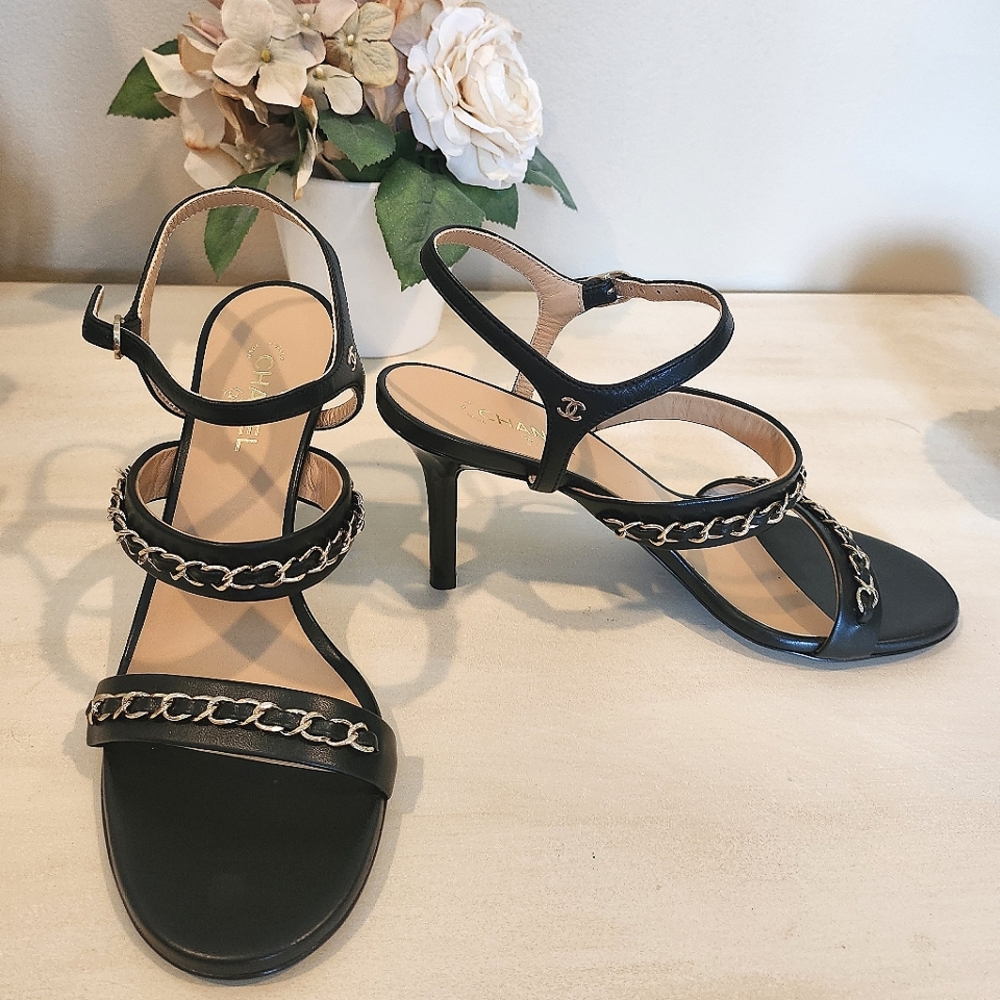 CHANEL Black Chain Strap Heels